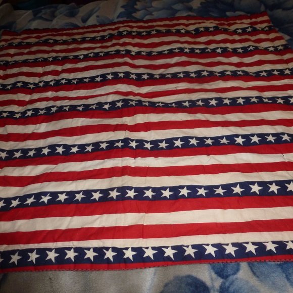 Holiday Special -HANDMADE Patriotic  Reversible Baby Blanket Sz 43"x 38" - Picture 1 of 8